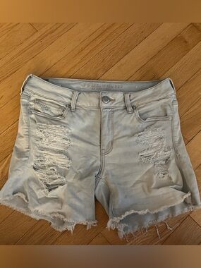 American Eagle Outfitters Light Blue Distressed Jean Shorts